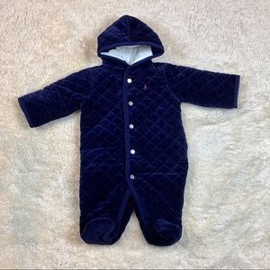 Ralph Lauren Blue Quilted Corduroy Baby Bunting